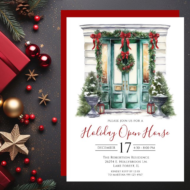 Watercolor Front Door Holiday Open House Invitation (Creator Uploaded)