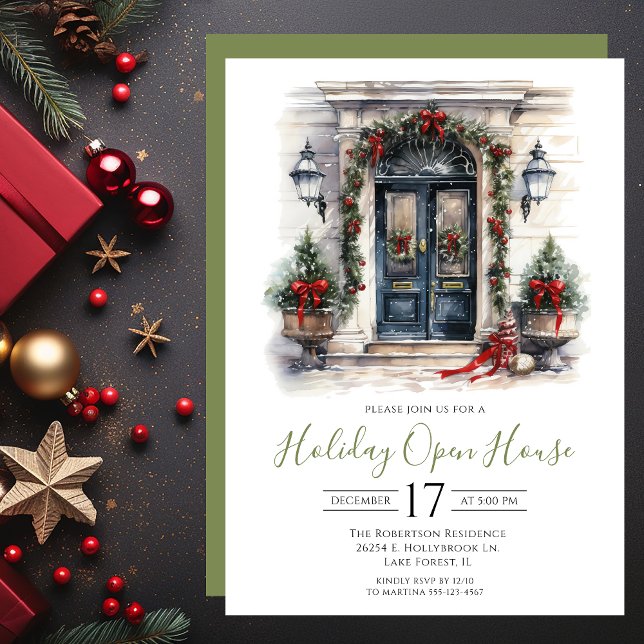 Watercolor Front Door Holiday Open House Invitation (Creator Uploaded)