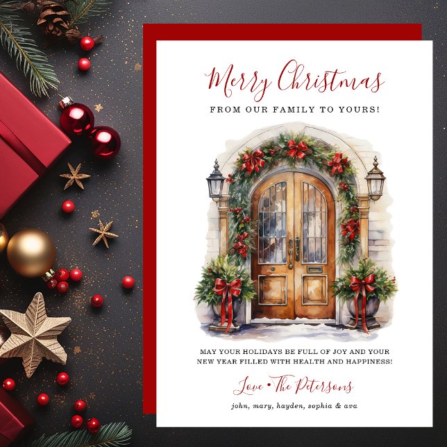 Watercolor Front Door Merry Christmas Holiday Card (Creator Uploaded)