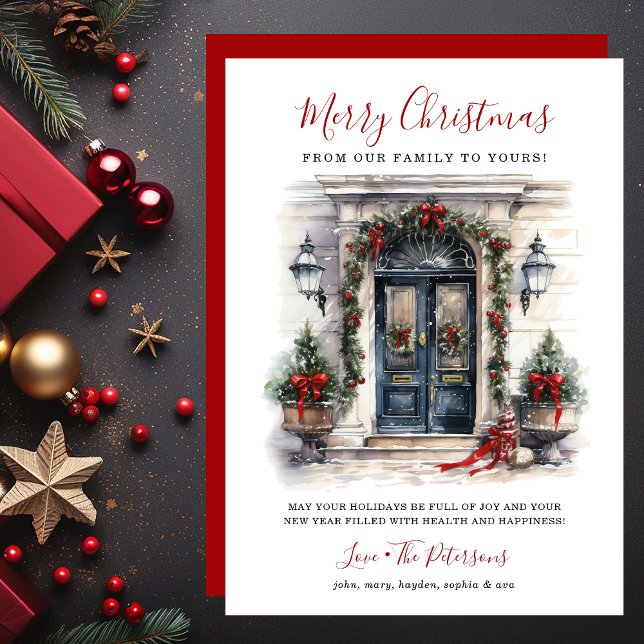 Watercolor Front Door Merry Christmas Holiday Card (Creator Uploaded)
