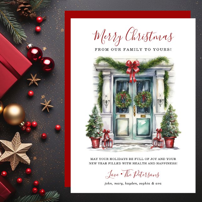 Watercolor Front Door Merry Christmas Holiday Card (Creator Uploaded)