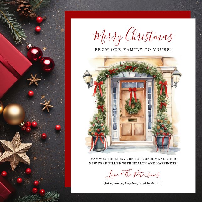 Watercolor Front Door Merry Christmas Holiday Card (Creator Uploaded)