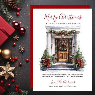 Watercolor Front Door Merry Christmas Holiday Card
