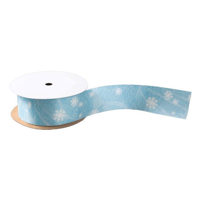 Watercolor Frost Snowflake Blue Ice Design   Satin Ribbon (Spool)