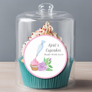 Watercolor Frosting Cupcake Made With Love Classic Round Sticker