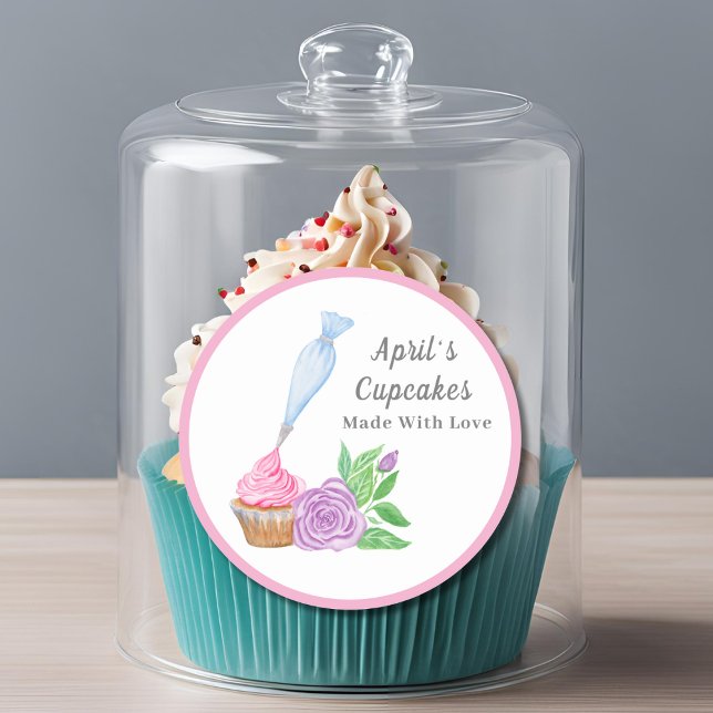 Watercolor Frosting Cupcake Made With Love Classic Round Sticker (Creator Uploaded)