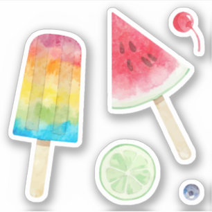 Watercolor frozen fruits bar and watermelon fruits