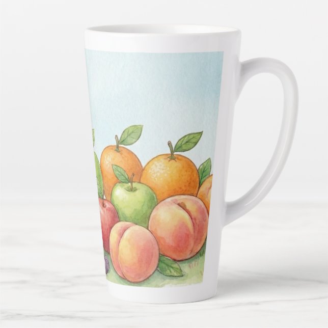 Watercolor Fruit Abundance, Tu Bishvat Background Latte Mug (Right)