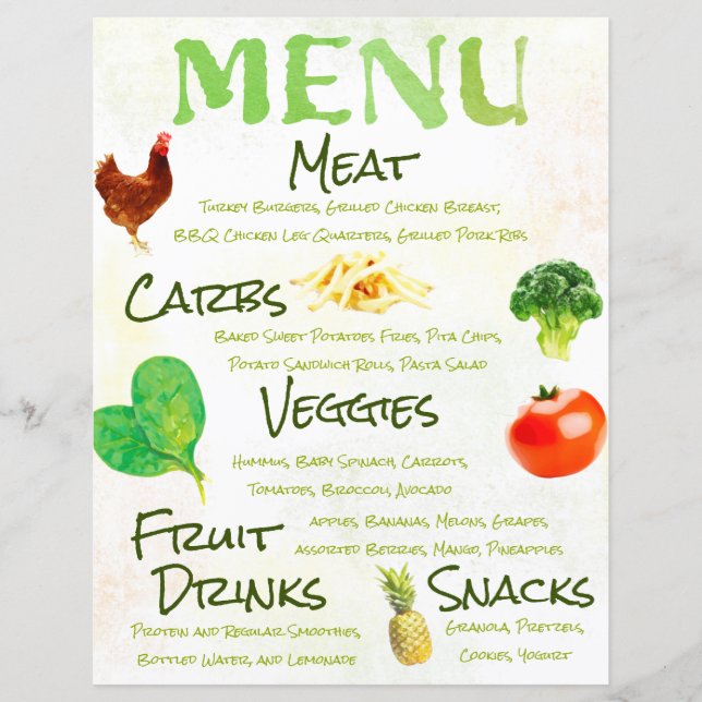 Watercolor Fruit and Veggie Menu (Front)