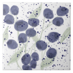 Watercolor Fruit Blueberry Purple Splash Art Tile