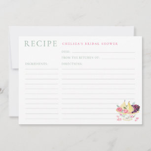 Watercolor Fruit Bowl Bridal Shower Recipe Card