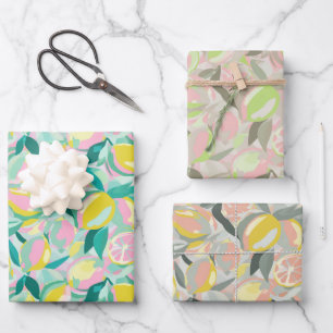 Watercolor Fruit Pattern     Vibrant Citrus Wrapping Paper Sheet