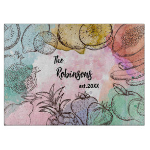 Watercolor Fruit Personalized Festive Cutting Board