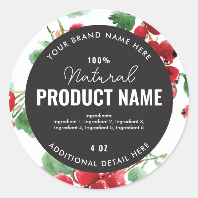 Watercolor fruit  Product Round Label (Front)