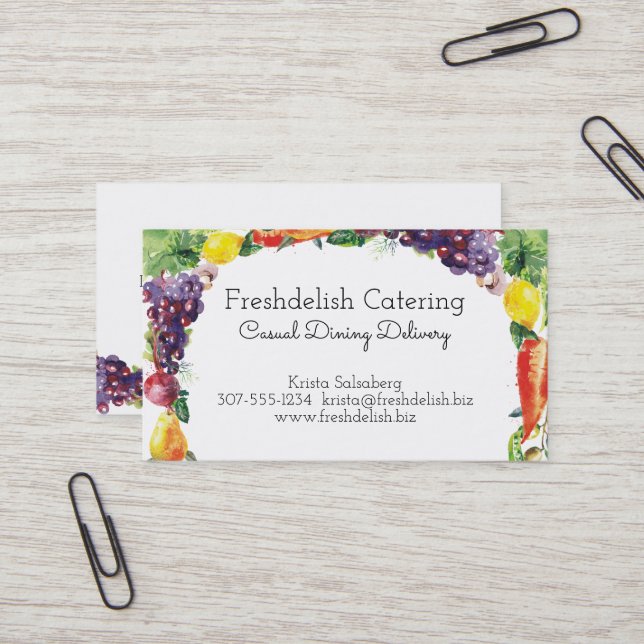 Watercolor fruit vegetable catering business card (Front/Back In Situ)