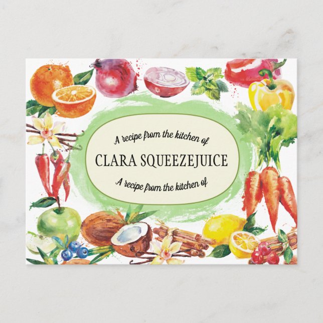 watercolor fruit vegetable recipe card (Front)