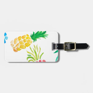 Watercolor fruit yellow, pink and blue pineapple luggage tag