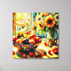 Watercolor Fruits and Flowers Canvas Art