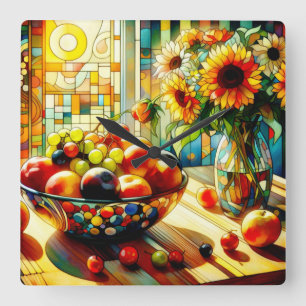 Watercolor Fruits and Flowers Wall Clock