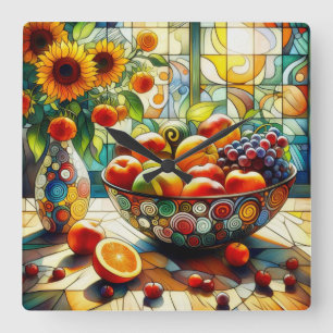 Watercolor Fruits and Flowers Wall Clock