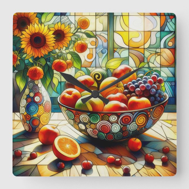 Watercolor Fruits and Flowers Wall Clock (Front)