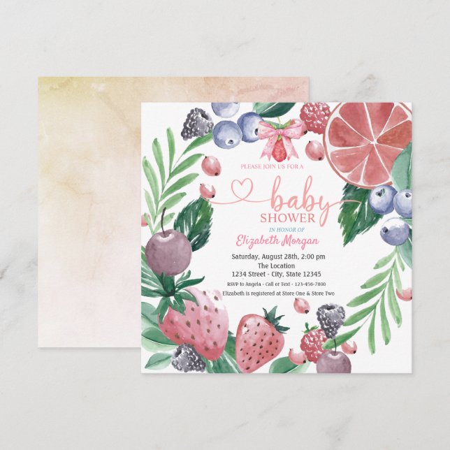 Watercolor Fruits Berry Sweet Baby Shower Invitation (Front/Back)