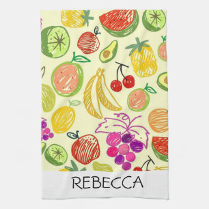 Watercolor Fruits Seamless Colourful Monogram Tea Towel