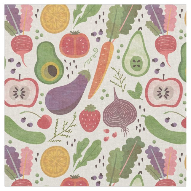 Watercolor Fruits & Veggies Fabric (Close Up)
