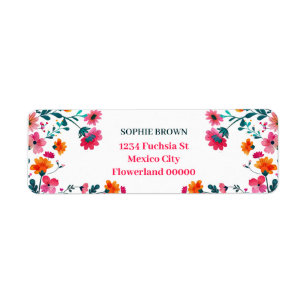 Watercolor Fuchsia Flowers Floral Return Address