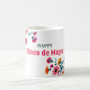 Watercolor Fuchsia Flowers Happy Cinco de Mayo Coffee Mug