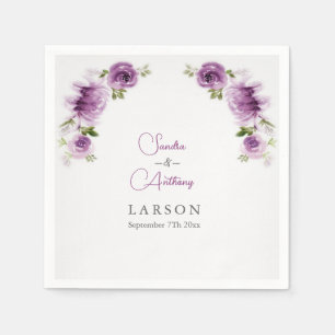 Watercolor Fuchsia Roses and Peonies Wedding Napkin
