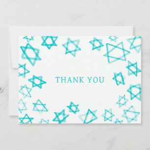 Watercolor Fun Aqua Star of David Bar Bat Mitzvah  Thank You Card