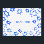 Watercolor Fun Blue Star of David Bar Bat Mitzvah  Thank You Card<br><div class="desc">Perfect fun THANK YOU card to send after a bat mitzvah, bar mitzvah or other Jewish celebration! Hand made watercolor art for you on the front and blank back side! FULLY CUSTOMIZABLE! Click on “Personalise” above to edit the text. Click "edit using design tool" to adjust the fonts, colours and...</div>