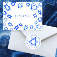 Watercolor Fun Blue Star of David Bar Bat Mitzvah