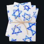 Watercolor Fun Messy Cool Blue Star of David  Wrapping Paper Sheet<br><div class="desc">Perfect for bat mitzvah, bar mitzvah, wedding, Hanukkah or other Jewish celebration! Hand made watercolor art for you. Design is also available as matching invitations, postcards or folded paper cards, check my shop! THANK YOU FOR SUPPORTING INDEPENDENT ARTISTS! All artwork and designs are created by me. I love to draw...</div>