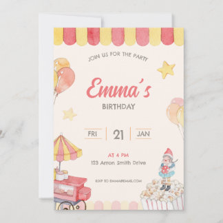 Watercolor Fun Park Theme Birthday Invitation