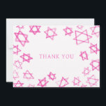 Watercolor Fun Pink Star of David Bar Bat Mitzvah  Thank You Card<br><div class="desc">Perfect fun THANK YOU card to send after a bat mitzvah, bar mitzvah or other Jewish celebration! Hand made watercolor art for you on the front and blank back side! FULLY CUSTOMIZABLE! Click on “Personalise” above to edit the text. Click "edit using design tool" to adjust the fonts, colours and...</div>