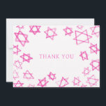 Watercolor Fun Pink Star of David Bar Bat Mitzvah  Thank You Card<br><div class="desc">Perfect fun THANK YOU card to send after a bat mitzvah, bar mitzvah or other Jewish celebration! Hand made watercolor art for you on the front and blank back side! FULLY CUSTOMIZABLE! Click on “Personalise” above to edit the text. Click "edit using design tool" to adjust the fonts, colours and...</div>