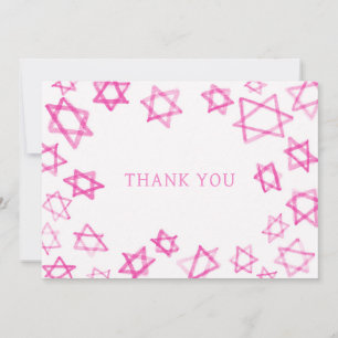 Watercolor Fun Pink Star of David Bar Bat Mitzvah Thank You Card
