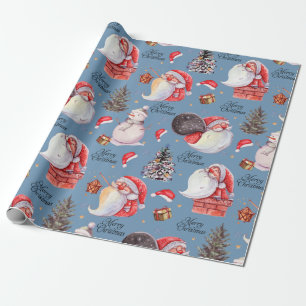 Watercolor Fun Santa Claus Christmas Wrapping Paper