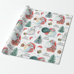 Watercolor Fun Santa Claus Christmas Wrapping Paper