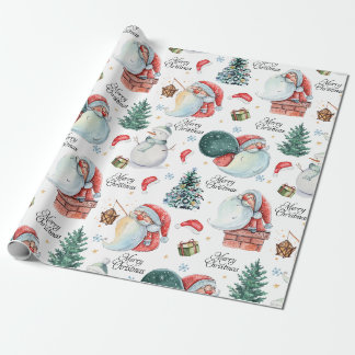 Watercolor Fun Santa Claus Christmas Wrapping Paper