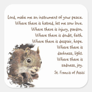 Watercolor Fun Squirrel Animal St. Francis Prayer  Square Sticker