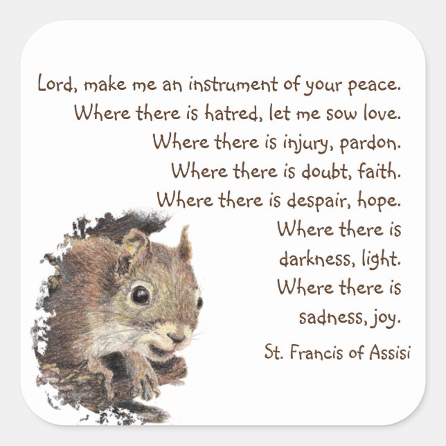 Watercolor Fun Squirrel Animal St. Francis Prayer  Square Sticker (Front)