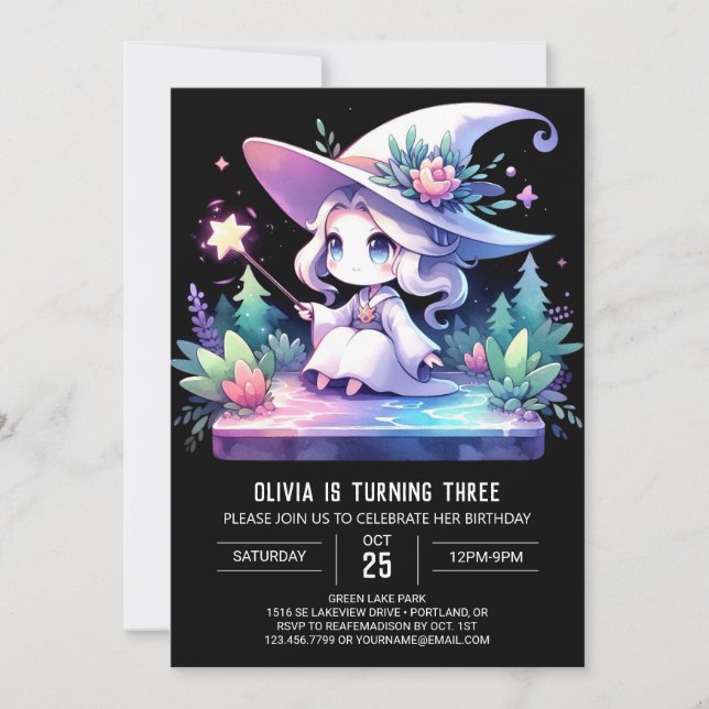 Watercolor Fun Wizard Birthday Invitation (Front)