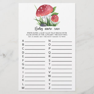 Watercolor fungi baby shower Baby name race game