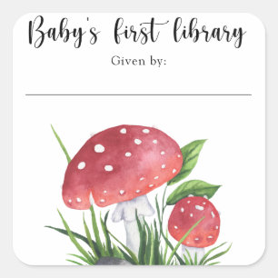 Watercolor fungi - baby's first library square sticker
