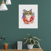 watercolor funny cat design