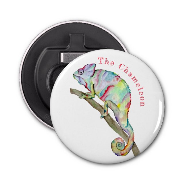 Watercolor funny chameleon bottle opener (Front)