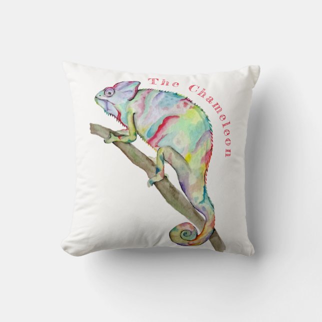 Watercolor funny chameleon cushion (Front)